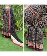 Pakistani Black Long Maxi Style Embroidered Sequins work Chiffon Dress,M - $153.45