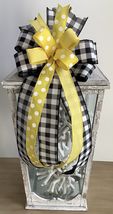 1 Pcs Black &amp; White Check With Yellow Easter Wired Wreath Bow 10 Inch #MNDC - £30.97 GBP