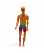 Vintage Mattel Ken Doll Blonde Molded Hair 12&quot; Figure w Red Blue Swim Tr... - $14.26