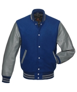 Varisty Jacket Letterman Jacket Royal Blue Body Gray Leather Sleeves - £65.79 GBP+