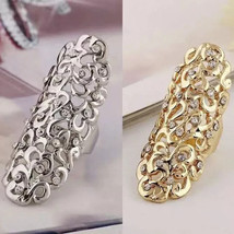 Punk Retro Rhinestone Crystal Full Finger Armor Joint Knuckle Ring Metal Hollow - $15.95