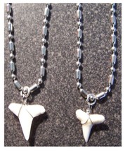 2 STAINLESS STEEL 18&quot; BALL CHAIN NECKLACE W SHARKS TOOTH PENDANT necklac... - £7.49 GBP