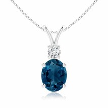ANGARA 9x7mm Natural London Blue Topaz Solitaire Pendant with Diamond in Silver - £351.25 GBP+