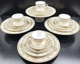 (4) Aynsley Henley 5 Pc Place Setting Green Backstamp Vintage Smooth Floral Gold - £311.24 GBP