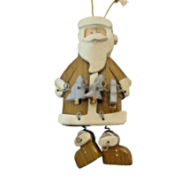 Vintage Wooden Folk Art Santa Christmas Ornament Dangle Feet Painted 5&quot; - $11.66