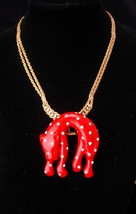 Statement necklace / Red Leopard / rhinestone necklace / jaguar brooch /  - £145.52 GBP