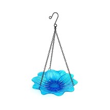 Handmade Hanging Bird Bath Blue Flower Glass Bowl Feeder for Garden Decoration O - £58.67 GBP+