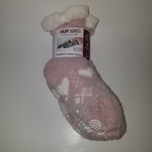 NEW Muk Luks Women&#39;s Cabin Socks Pink White Heart S/M 5-7 Non-Skid ~ 2 Pair Pack - $17.77