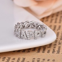 Luxury Female Rings Silver Color Bling Zircon Ring English Letter Simple Link Ch - £13.14 GBP