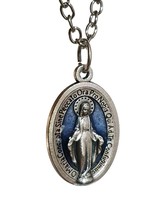Collana Pendente Madonna della Medaglia Miracolosa 18&quot; Smalto Blu Made in Italy - £7.98 GBP