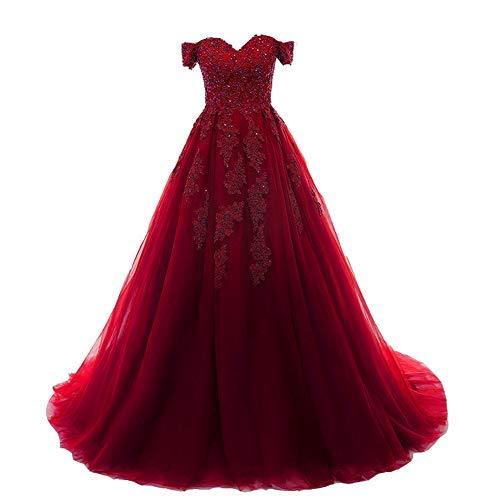 Kivary Plus Size Off The Shoulder Beaded Long Formal Prom Evening Dress Wine Red