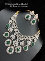 Indio Oro Chapado Estilo Bollywood Circonita Cúbica Ad Collar Pendientes Verde - £149.41 GBP