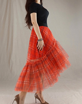 Orange Plaid Wrap Tulle Skirt Outfit Women Custom Plus Size Mermaid Tulle Skirt image 11