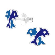 Dolphin Earrings 925 Silver Stud Earrings with Crystals - £11.18 GBP