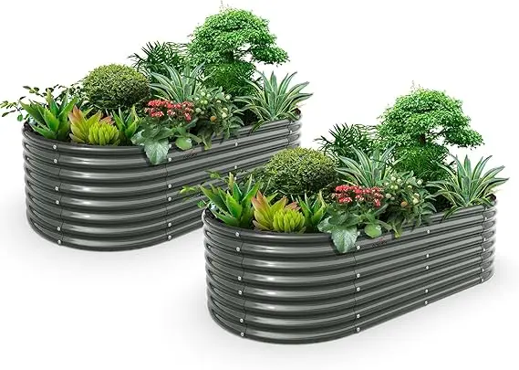 A ANLEOLIFE 2 Set 8X4X2 ft Galvanized Raised Garden Bed Kit Oval 0302 grey - $753.01 CAD