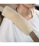 Genuine Sheepskin Car Seat Belt Shoulder Pad Cover Natural Fur Wool, Bei... - $34.53 CAD
