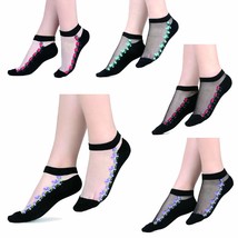 Womens Girls Black Sheer Socks Lace Ankle Mesh Socks Novelty Pretty Floral See T - £22.13 GBP