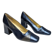 Bellini Womens Two Tone Blue Leather Dress Shoes Size 8.5M 3in Pumps Hee... - $24.70
