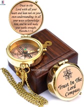 Trust in The Lord with All Your Heart -Proverbs 3: 5-6 Quote Engraved Compass wi - £44.83 GBP