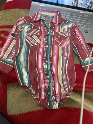 Wrangler Baby One Piece 18M  Western Wear Shirt Pearl Snap Striped Brush... - $24.00
