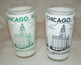 Vintage Set (Pair) “Chicago”Tall Enameled Souvenir Ha GLASSES-LANDMARK Buildings - $4.95