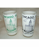 VINTAGE SET (PAIR) “CHICAGO”TALL ENAMELED SOUVENIR HA GLASSES-LANDMARK B... - $4.95