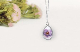 tiny real flower necklace,purple flower necklace,real pressed flower necklace - £12.78 GBP
