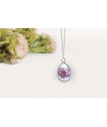 tiny real flower necklace,purple flower necklace,real pressed flower nec... - £12.48 GBP