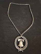 Vintage LIBERTY BELL Pewter Medallion Pendant Necklace “Rafaelian Cranston” - $28.58 CAD