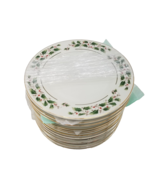 15 Holly berry Christmas 7.5” Salad Plates ivory green red gold fine chi... - £69.60 GBP