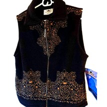 Black Mountain Women&#39;s Sweater Vest 100% Acrylic Floral Collared Full Zi... - $43.55