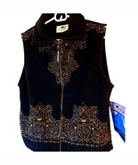 Black Mountain Women&#39;s Sweater Vest 100% Acrylic Floral Collared Full Zi... - $800.24 MXN
