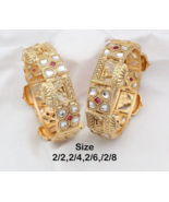 Bollywood Style Indian Gold Plated Kada Kundan Bangle Bracelet Jewelry Set - £59.77 GBP
