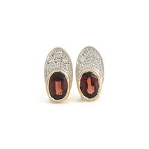 Vintage Oval Garnet Pave Diamond Drop Stud Earrings 14K Yellow Gold, 1.8... - £314.81 GBP