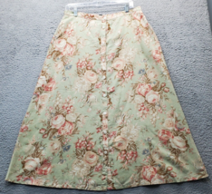 Chaps A Line Skirt Women Size 10 Multi Floral Linen Blend Low Waist Button Front - $20.29