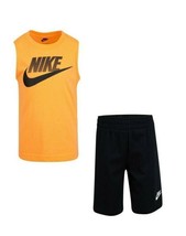 Nike Little Boys Infants 2-Pc. Muscle Tank &amp; Shorts Set Orange Black 18M NEW NWT - £14.12 GBP