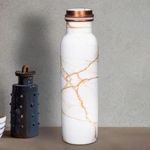 White Golden Marble Pure Copper Water Bottle 1 Litre Copper Bottle | Alk... - $24.74