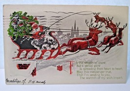 Santa Claus Christmas Postcard Riding Sled &amp; Reindeer Troy New York 1909 Serie 9 - £13.24 GBP