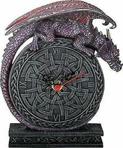 Ebros Purple Dragon Laying on Celtic Design Clock Fantasy Home Desk Decoration - £31.26 GBP