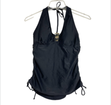 New Merona Halter Tankini Swim Top Size M Black Green Stone Drawstring S... - $9.89