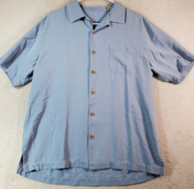 Tommy Bahama Shirt Mens Medium Light  Blue 100% Silk Pocket Collared Button Down - £17.94 GBP