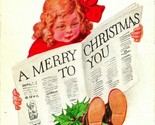 Little Girl Child Reading Newspaper Merry Christmas To You Winch Back Po... - $3.91