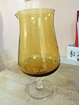 Elegant Italian AMBER Glass Pitcher Hurricane Vase Clear Ornate Pedestal... - $14.84