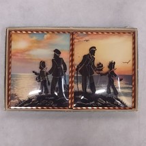 Silhouettes Framed Reverse Painted Curved Glass Girl Sailor Sunset Lighthouse - £38.33 GBP