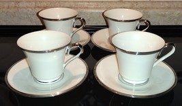 8pc Lenox Solitaire Ivory w/ Platinum Band Teacups &amp; Saucers Service For Four - £39.32 GBP