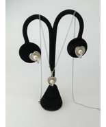 Theda Sterling Silver Heart Theme Pendant Earrings Pearls 16&quot; Chain Scre... - $760.08 MXN
