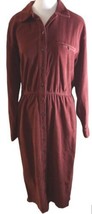 Lands End Dress Size 10 Corduroy Cranberry Red Elastic Waist Cotton Buttons Down - £15.03 GBP