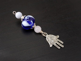 Blue Chalcedony and Rose Quartz Moonlight Reflections Hamsa / Hand of Fatima or  - £12.51 GBP