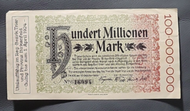  German 100M Mark from 1924 Bezirk Trier Uncirculated Banknote - $6.79