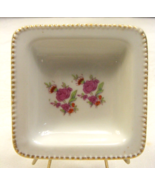 Vintage Porcelain 3&quot; Square Pin Tray Gold Trim Japan Pink Roses 21a - $14.84